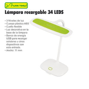 LAMPARA RECARGABLE 34 LEDS PARA ESCRITORIO MULTIPOSICION LION TOOLS