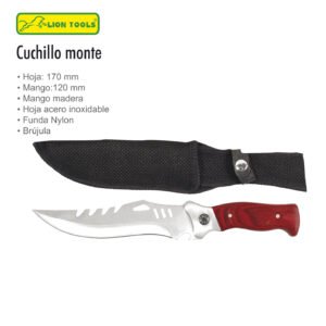 CUCHILLO 7 BRUJULA MANGO MADERA FUNDA NYLON LION TOOLS