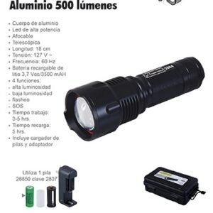 LINTERNA RECARGABLE ALUMINIO FOCO LED T6 5W 4 FUNCIONES LION TOOLS