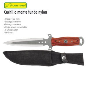 CUCHILLO 6 BRUJULA MANGO MADERA FUNDA NYLON LION TOOLS