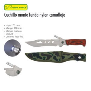 CUCHILLO 7 BRUJULA LUZ MADERA FUNDA LION TOOLS