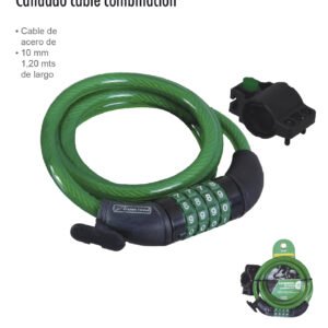 CANDADO CABLE 120 CM 10 MM COMBINACION 4 DIGITOS LION T