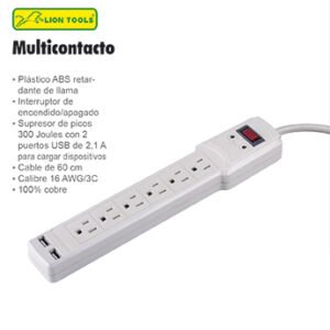 BARRA MULTICONTACTO 6 ENTRADAS + 2 USB LION TOOLS