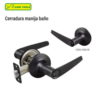 Cerradura de manija color negro para baño