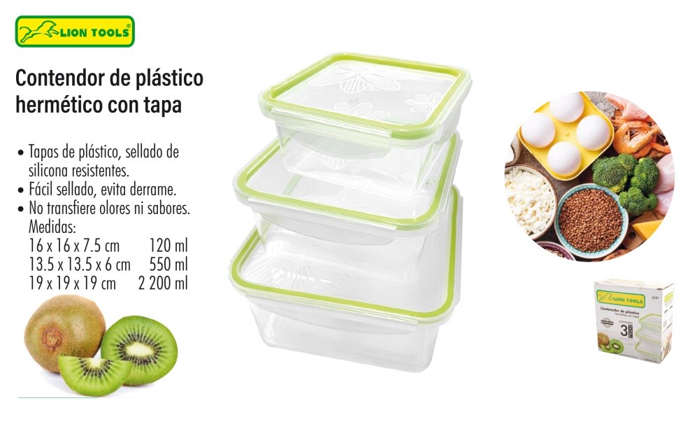 Juego de recipientes herméticos de plástico 3 piezas 1 Juego de recipientes herméticos de plástico 3 piezas