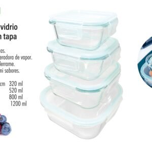 Juego de recipientes de vidrio herméticos con tapas