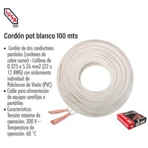 Rollo de Cordón pot blanco calibre 18 100 metros